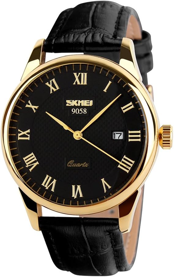 SKMEI Business Mens Quartz Wristwatches Roman Numeral Leather Band Casual Water Resist Analog Watches