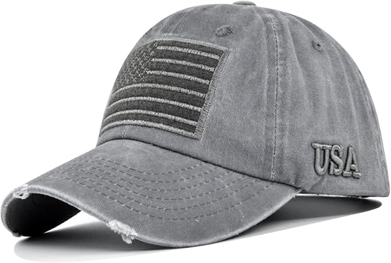 American Flag Baseball Cap Adjustable Vintage Washed Cotton Denim Unisex | Embroidery, Adjustable, Washed Vintage, Cotton Denim, Distressed