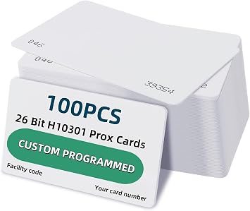 Custom Programmed 100 pcs 26 Bit Proximity CR80 Cards Weigand Prox Blank Printable Swipe Cards Compatable with ISOProx 1386 1326 H10301 format readers.