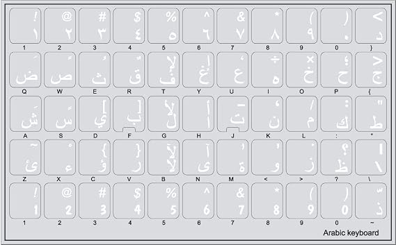 Arabic Keyboard Stickers with White Lettering ON Transparent Background