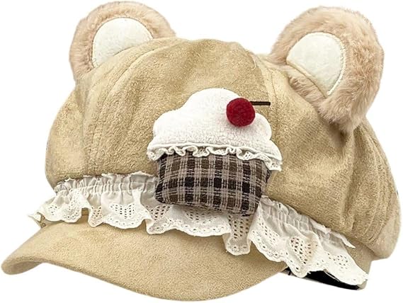 Sweet Lolita Beret Hat Women Winter Lace Berets Cute Bear Ear Beanie Cap Lace Painter Hats Kawaii Hair Accessories