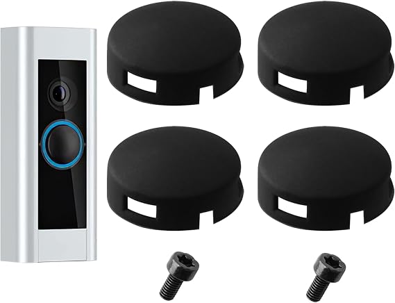 Doorbell Button Replacement for Ring Peephole Camera and Video Doorbell Elite Buttons Replacement Accessories with 4Pack Buttons / 2Pack Screws Repair Split Cracked Broken Button (Black)