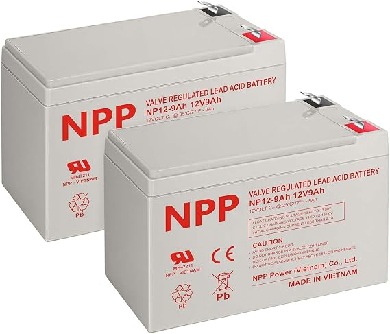 NPP 12V 9Ah Battery, NP12-9Ah F1 Terminal, 12 Volt 9 amp Rechargeable Sealed Lead Acid Security Battery Replace Verizon FiOS GT12080-HG,PS-1290, ADT Alarm System (2Pcs)