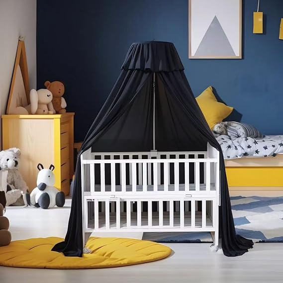 Crib Black Cover, Baby Crib Netting Canopy to Keep Baby in Black Crib Tent and Mosquito Net for Indoor or Outdoor (Holding Stick not Included)