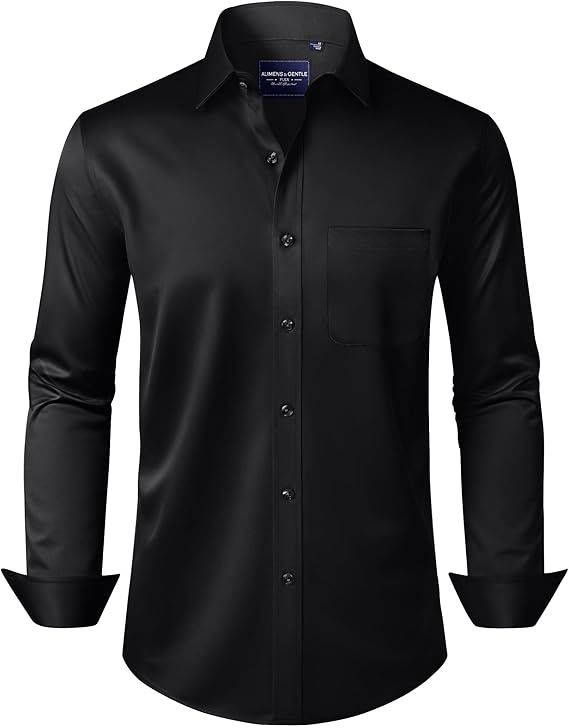 Alimens & Gentle Men's Dress Shirts Long Sleeve Wrinkle-Free Stretch Shirts Solid Formal Button Down Shirt with Pocket