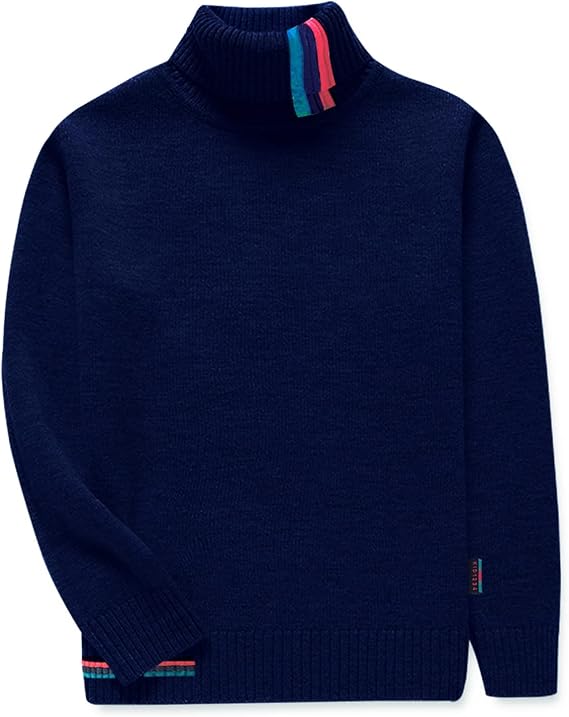 Boys Long Sleeve Sweater Pullover Turtleneck Sweater High Collar Crew Neck Casual Knit Cotton Warm Sweater Dark Blue, 12-13