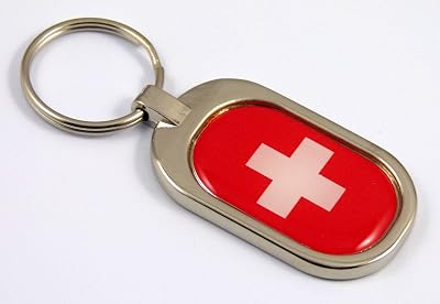 Switzerland Flag Key Chain Metal Chrome Plated Keychain Key fob keyfob Swiss