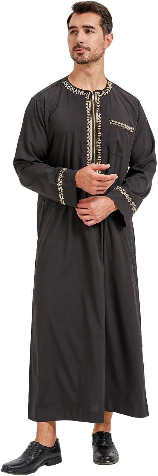 Mens Muslim Clothing Arab Robe for Male Kaftan Abaya Islamic Long Sleeve Jalabiya Gown for Men M-3XL