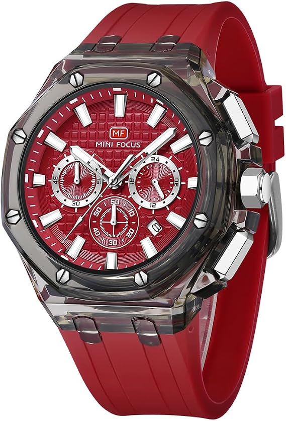 MF MINI FOCUS Watch for Men Wristwatch Fashion Hollow Big Dial Luminous Waterproof Sport Analog Quartz Business Chronograph Mens Watches Blue Silicon Strap Dress Watch