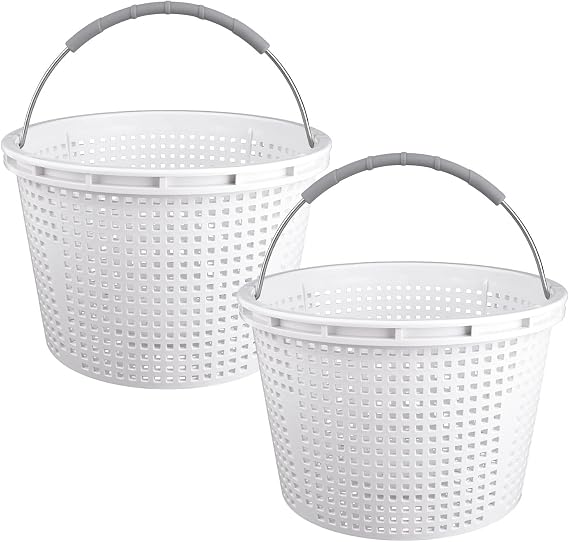 2 Pack 8" Skimmer Basket Stainless Steel Handle Rubber Grip Built in Weight | Pool Skimmer Basket Compatible with Pentair U-3 Skimmer Basket 08650-0007 and Hayward SP1070 SPX1070E Pool Basket