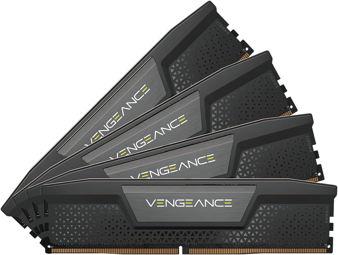 Corsair Vengeance DDR5 64GB 4x16GB 5600MHz C36 Intel Optimized Desktop Memory Onboard Voltage Regulation, Custom XMP 3.0 Profiles, Compact Form-Factor, Solid Aluminum Heatspreader Black
