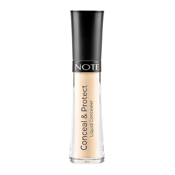 Note Cosmetique Conceal and Protect Liquid Concealer - Make Up Under Eye Concealer for Blemishes - Face Makeup - 01 Light Sand - 0.2 oz
