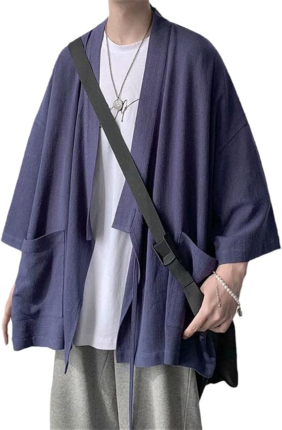 Cotton and Linen Japanese Kimono Cardigan Vintage Japanese Tops Harajuku Kimono Jacket Casual Men's Yukata