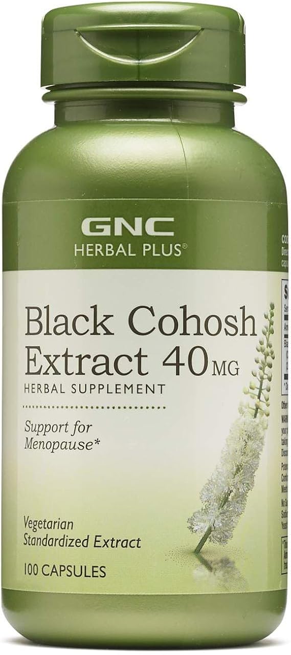 GNC Herbal Plus Black Cohosh Extract 40mg, Menopause Support, 100 Servings | A Natural Source of Phytoestrogens, Traditionally Used to Address Female Symptoms, Vegetarian, Gluten-Free, No Dairy