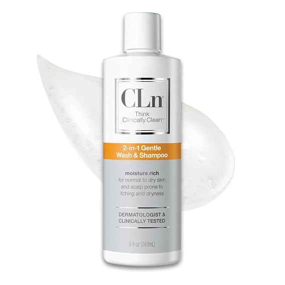 CLn 2-in-1 Gentle Wash & Shampoo- Multi-functional Cleanser for Skin & Scalp Prone to Irritation, Flaking, Itching, Dryness & Razor Bumps, Fragrance-Free & Paraben-Free, 8 fl. oz.