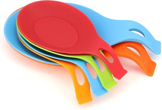 6 Pieces Silicone Kitchen Utensil Rest Set - Heat Resistant Spoon and Ladle Holder - Colorful Spatula Rest (2 Big and 4 Small Size)