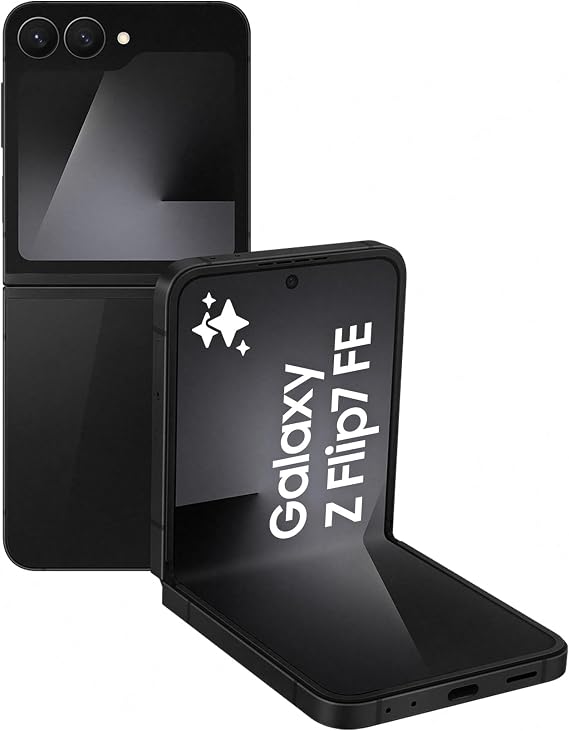 Samsung Galaxy Z Flip7 FE AI Phone, Foldable Design, Wide Cover Screen, 50 MP Camera, Smooth Processor, 128GB Storage, 8 GB Memory, Black, (UK Version)