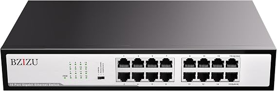 16-Port Gigabit Switch, Unmanaged,32Gbps Switching Capacity, 3-Mode(VLAN,Std,Clone), Fanless Metal, Plug & Play, Office/Surveillance/SMB