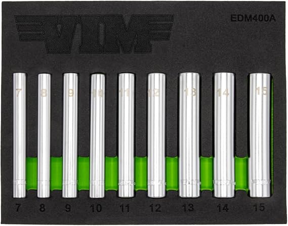 VIM Tools 9 PC. 1/4'' Extra DEEP 6 PT. Metric Socket Set - 1/4'' DR. (7-15MM)