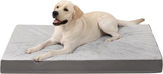 KSIIA Large Orthopedic Dog Beds with Reversible Design, Grey, 104x68cm | Dog mattress with orthopedic egg-crate foam, reversible dog crate mat, pet beds with waterproof removable washable cover