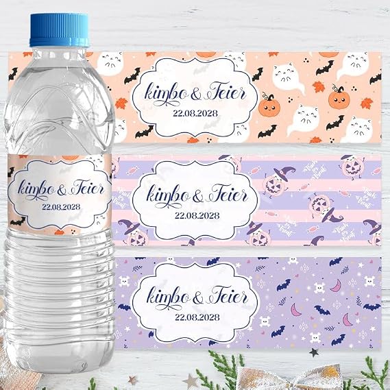 Custom Water Bottle Labels,Personalized Halloween Party Stickers Pumpkin Ghost Wizard Background Birthday Baptism Bar Mitzvah Package Stickers 100PCS