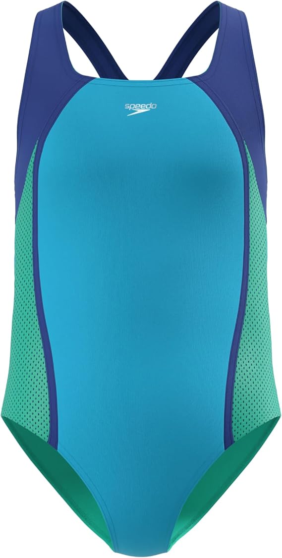 Speedo Girl's Swimsuit One Piece Mesh Splice Thick Strap