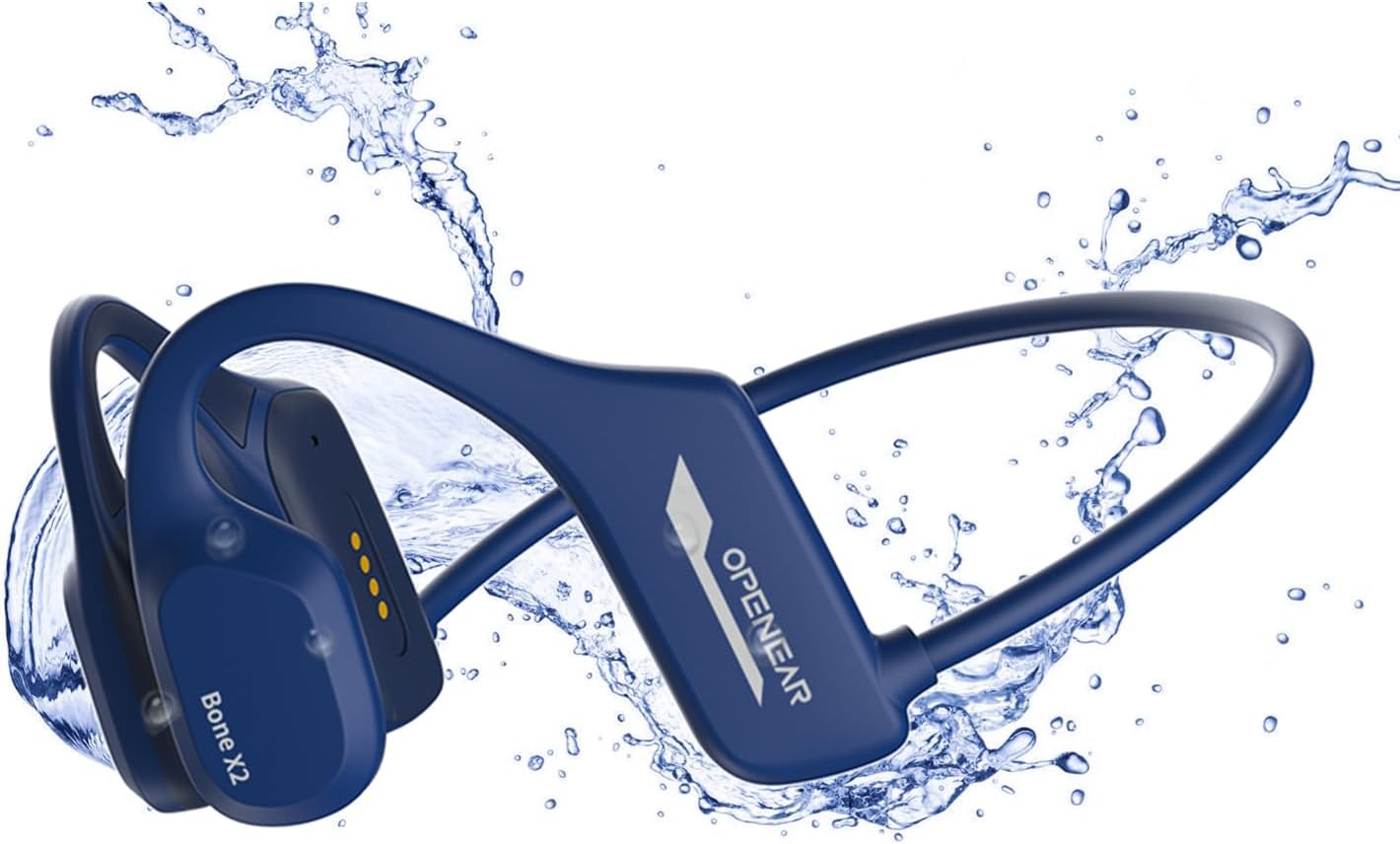 Swimming Headphones Bluetooth5.2, Bone Conduction Headphones Swimming IP68 Waterproof, Open Ear Sports Earphones with 8G Memory, Underwater Wireless Headset for Workout Hiking Cycling Blue
