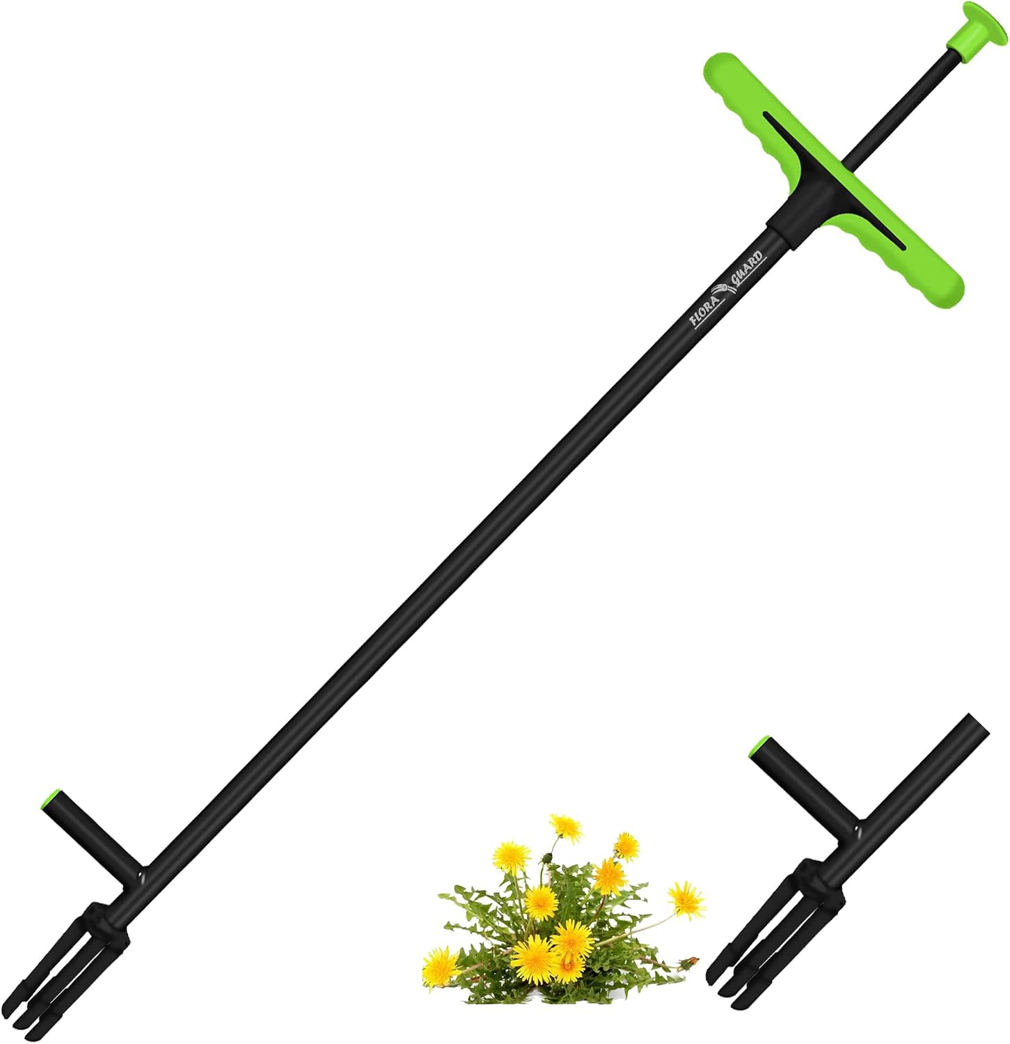 FLORA GUARD 3.3 Feet Weeding Tool- Stand-Up Weeder Removal Tool, No-Bending Weeder Remover with Foot Plate and 4 Claws