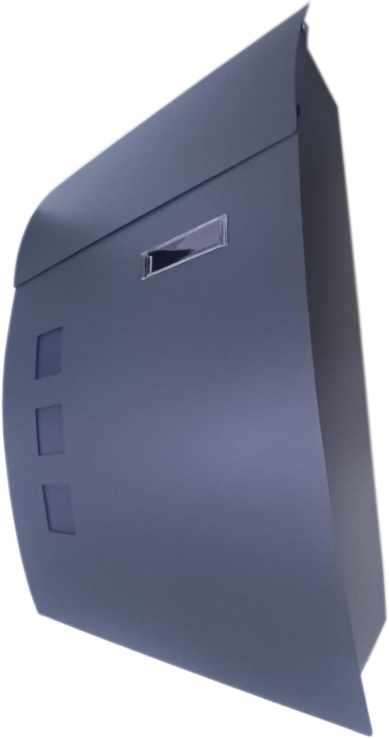 Large Wall Mounted Galvanised Steel Lockable Curved Mail Box, 32cm x 10cm x 45cm