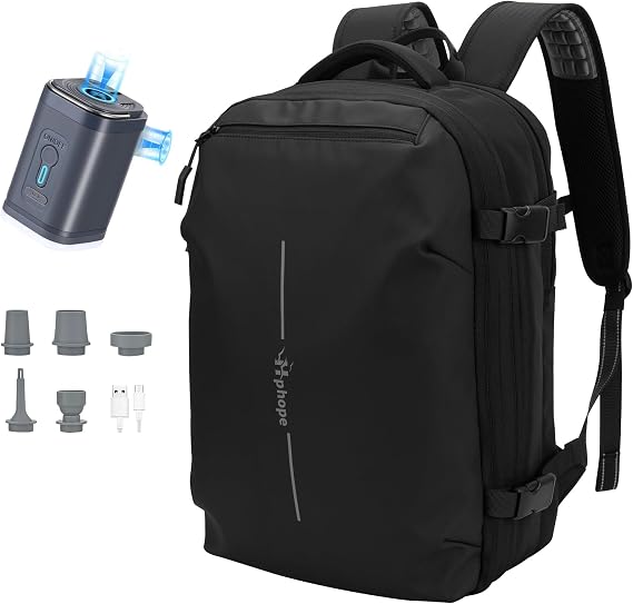 Hp hope Air Backpack with Electric Pump, Waterproof Vacuum Compression Travel Rucksack, 60L Expandable Carry On Bag, TSA Flight Approved Luggage for Business Weekend Trips, University Daily Commute