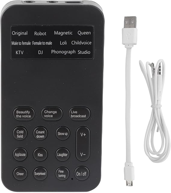 Mini Voice Changer Device, Handheld Voice Changer Sound Card with 8 Sound Effects/12 Voice Beautification/K Song Function, Portable Male to Female Sound Effects Machine for Mobile Phone, Computer