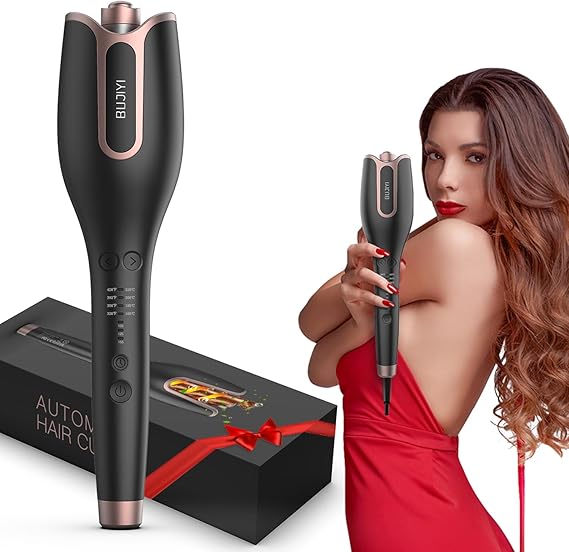 Hair Curler, Curling Wand, 4 Temperature Settings and 3 Heating Durations, Fast Heating Hair Curler for Long Hair (Black)