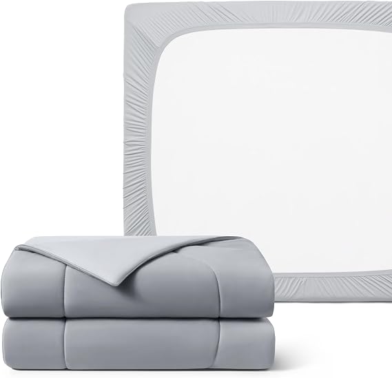 REST Buy 2 GET 30 Percent Off: Evercool Comforter Plus Fitted Sheet Bundle at 30% Discount, in Light Gray, Full Size