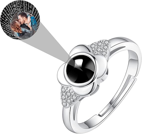 925 Sterling Silver Custom Projection Photo Ring Wedding Memory Bridal Romantic Projection Rings for Women Friend Gifts (Woman,Resizable)