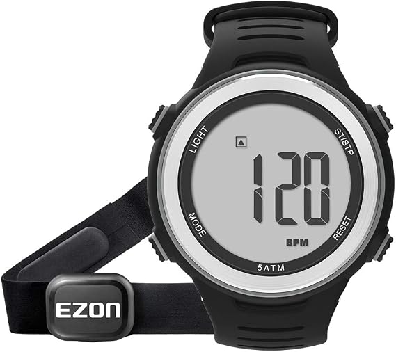 EZON Heart Rate Monitor with Chest Strap, Exercise Heart Rate Monitor, Sports Watch with HRM, Waterproof, Stopwatch, Hourly Alarm T007 with Japanese Manual