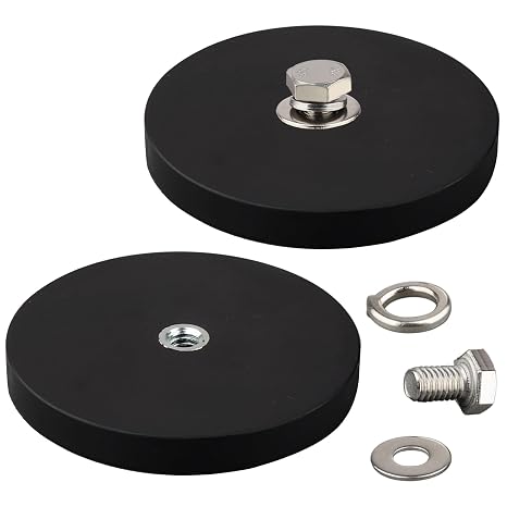 MUTUACTOR Neodymium Rubber Coated Magnets,1/4-20 Female Threaded Stud Rubber Rare Earth Magnet,60lbs Permanent Strong Magnets with Screws for Electric Equipment Camera Light Bar, Iron Tools