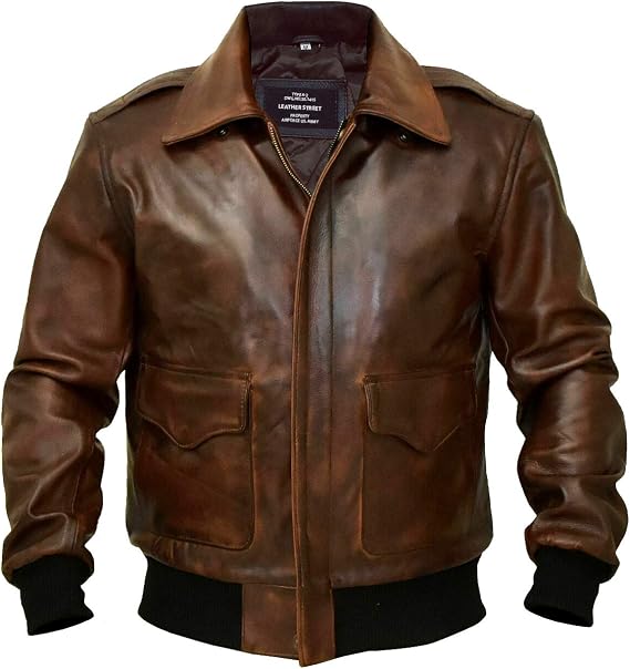 A2 Leather Jacket Men's RAF Bomber Aviator WWII Pilot Police Military Real Leather Jacket