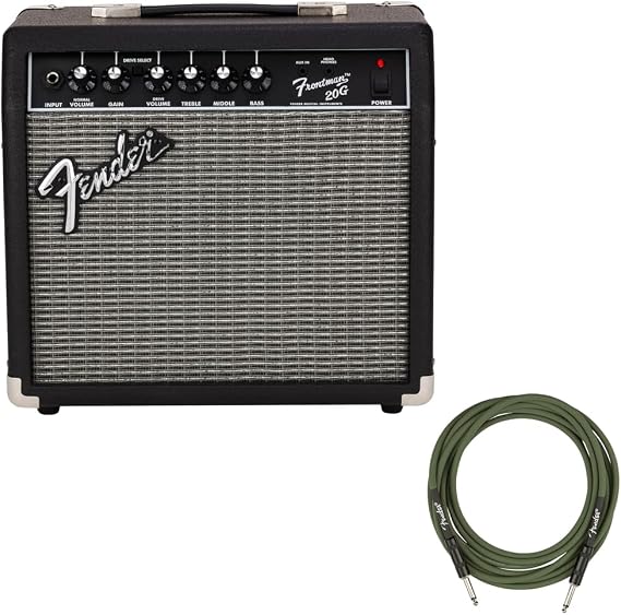 Fender Frontman 10G Guitar Amplifier (2311000000) Bundle 13ft Straight/Straight Joe Strummer Instrument Cable (Drab Green) (Frontman 20G)