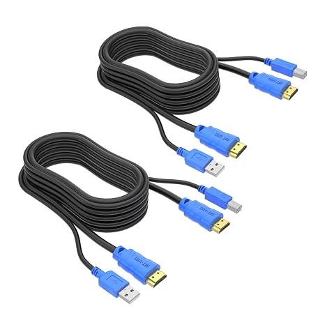 MT-VIKI 2 Packs KVM Switch HDMI USB Cable, 4K@30Hz Only, Downward Compatible, 6ft USB A to B KVM Cable for HDMI KVM Switch, Monitor PC Laptop Server