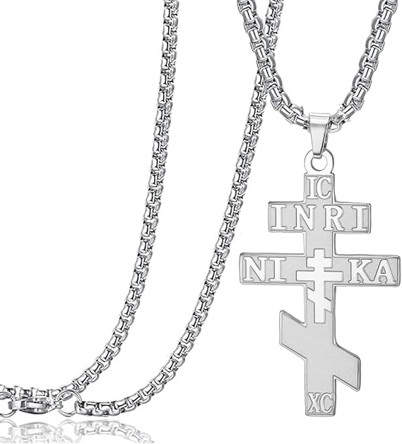 Russian Orthodox Cross Necklace IC XC NIKA Eastern Cross Jesus Christ Pendant Greek Byzantine Amulet Retro Religious Christian Jewelry Catholic Gift for Women Men