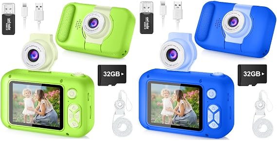 2Pcs Kid Camera for Kid,2.4in IPS Screen Digital Camera,180Flip Len Toddler Camera,Children Selfie Camera with Playback Game,Christmas/Birthday Gift 3 4 5 6 7 8 9 10 Year Old Girl Boy