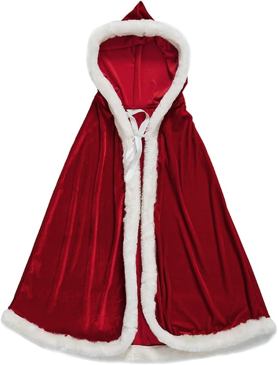 Clobeau Christmas Halloween Costumes Cloak Mrs. Claus Santa Xmas Velvet Hooded Cape Robe