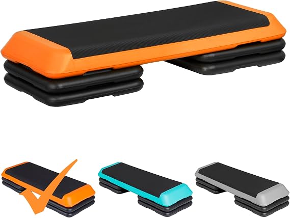 JupiterForce 43" Workout Aerobic Exercise Step Platform, Adjustable Aerobic Steppers for Exercise with 4 Removable Risers for Home Gym Strength Training