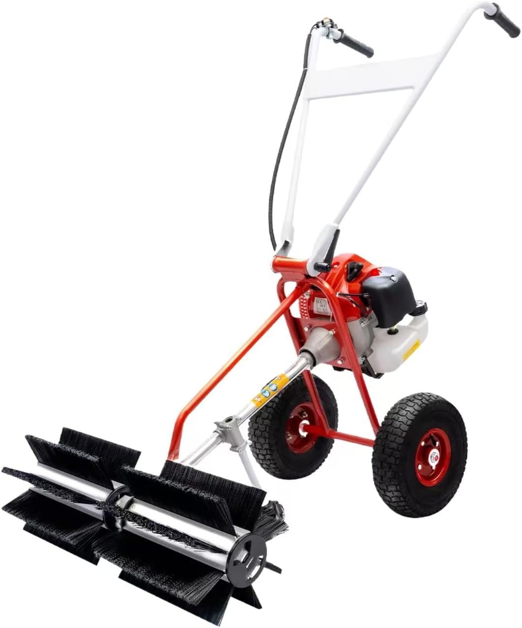 2 Stroke Cleaning Gasoline Powered Road Leaf Sweeper Broom Roller Brush Snow Blower Artificial Grass Gas Power Cleaner Walk Behind Hand Petrol Sweepers Outdoor High Efficiency Garden Tools 43Cc