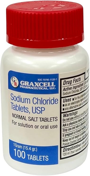 Graxcell Sodium Chloride Tablets 1gm | Electrolyte Salt for POTS Syndrome and Dysautonomia Support | Rapid Rehydration| 15.4gr. | 100 Count | Made in the USA