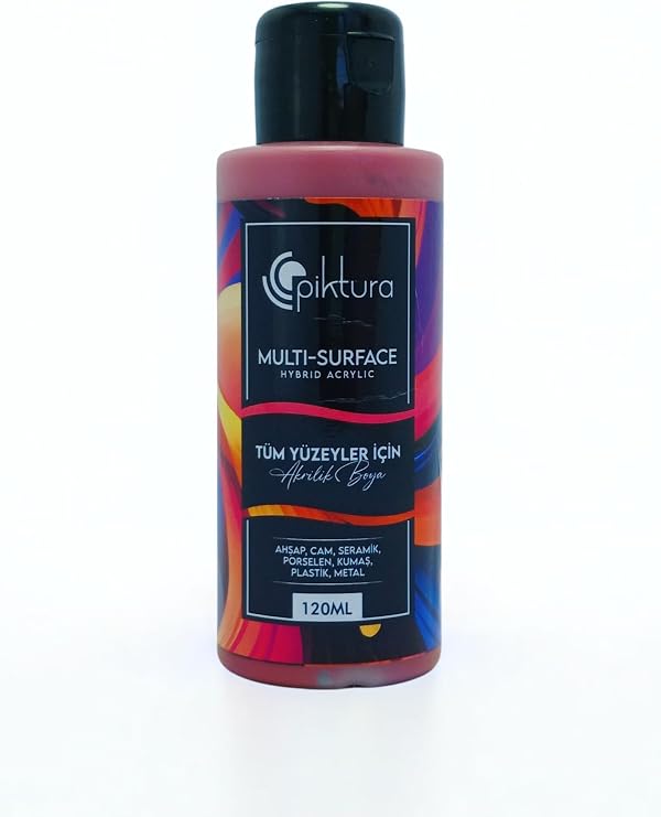 Multi-Surface Hibrit Akrilik Boya, 120ml, Su Bazlı, Ahşap Cam Seramik Metal Kumaş Plastik için (Nar Kırmızı)