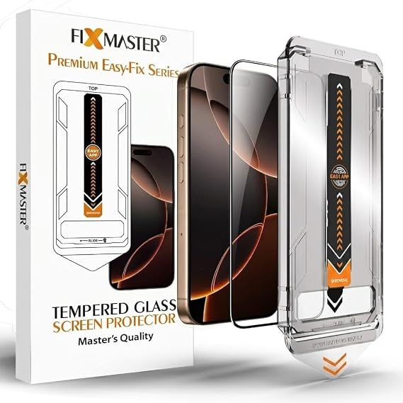 Fixmaster iPhone 17 Pro Max Compatible Ultra Clear HD (TRANSPARENT) Tempered Glass, Easy Fix Easy Installation Series High Quality Screen Protector