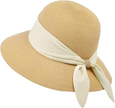 URAWOW Straw Bucket Hats for Women Sun Hat Wide Brim UV Protection Foldable Beach Summer Outdoor Adjustable