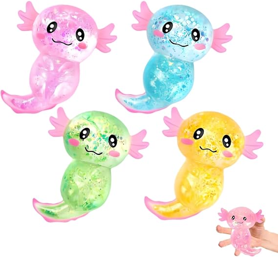4PCS Fidget Toys, Axolotl Toy, Axolotl Used for Stress Relief Improving Focus for Desk Play for Party and Birthday Gift, for Adults Ideal as Birthday Presents Party Favours or Sensory Play Items