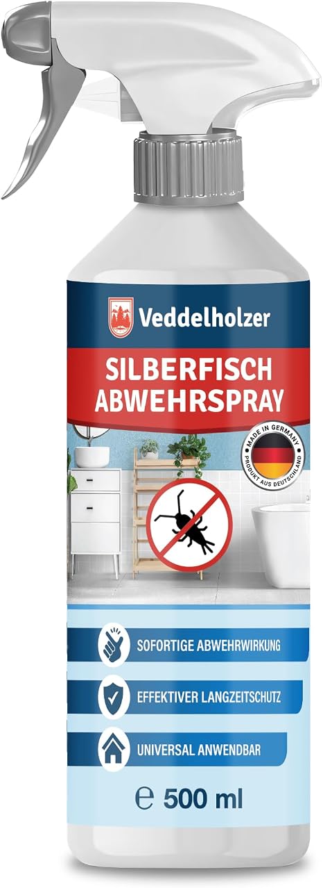 Veddelholzer 500 ml Paper & Silverfish Repellent Spray Laboratory-Tested Effectiveness Immediate and Long-Term Protection Effective & Permanent Fight Silverfish Optimal Alternative to Silverfish Bait Box